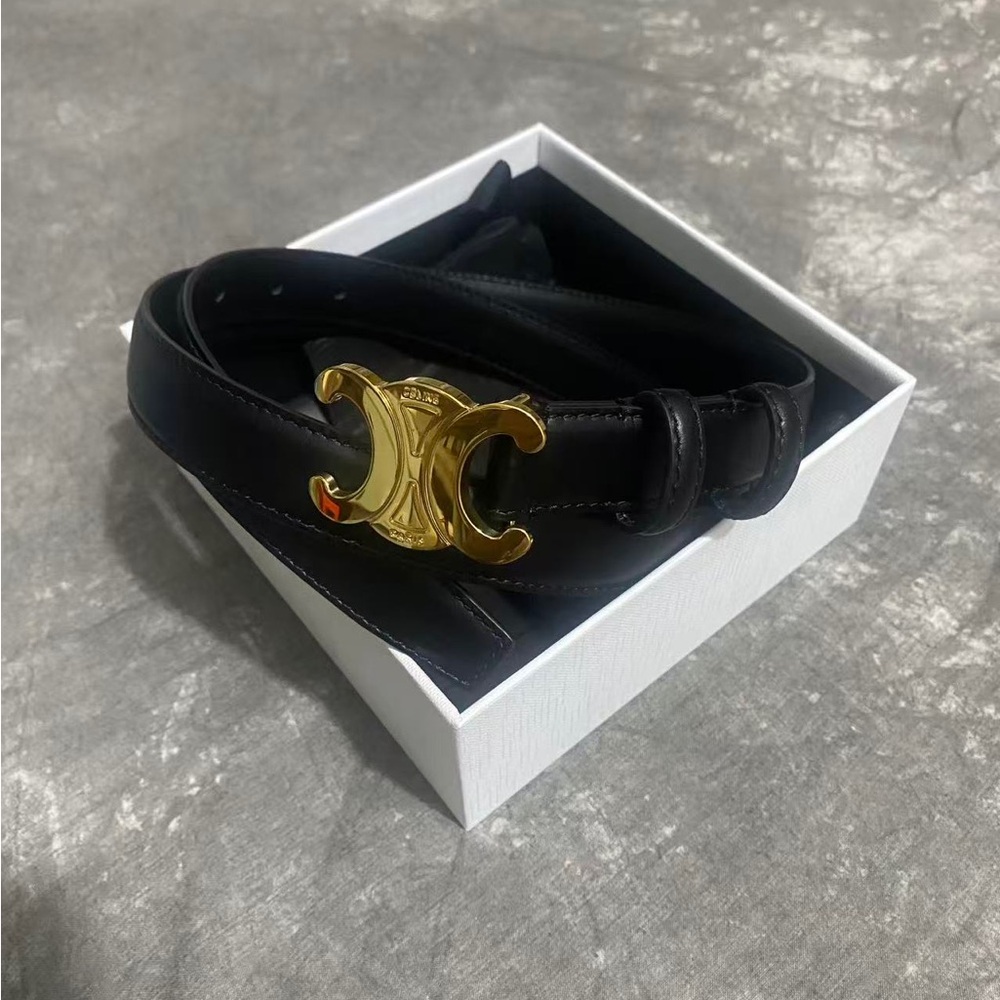 Celine Black Leather Triomphe Belt Gold Buckle Size 85 Luxury Icon